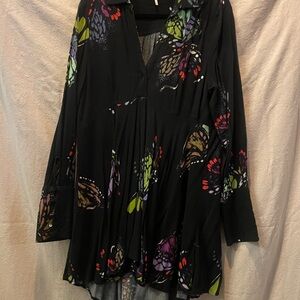 Free People Black Dress with Multicolor Butterfly Print